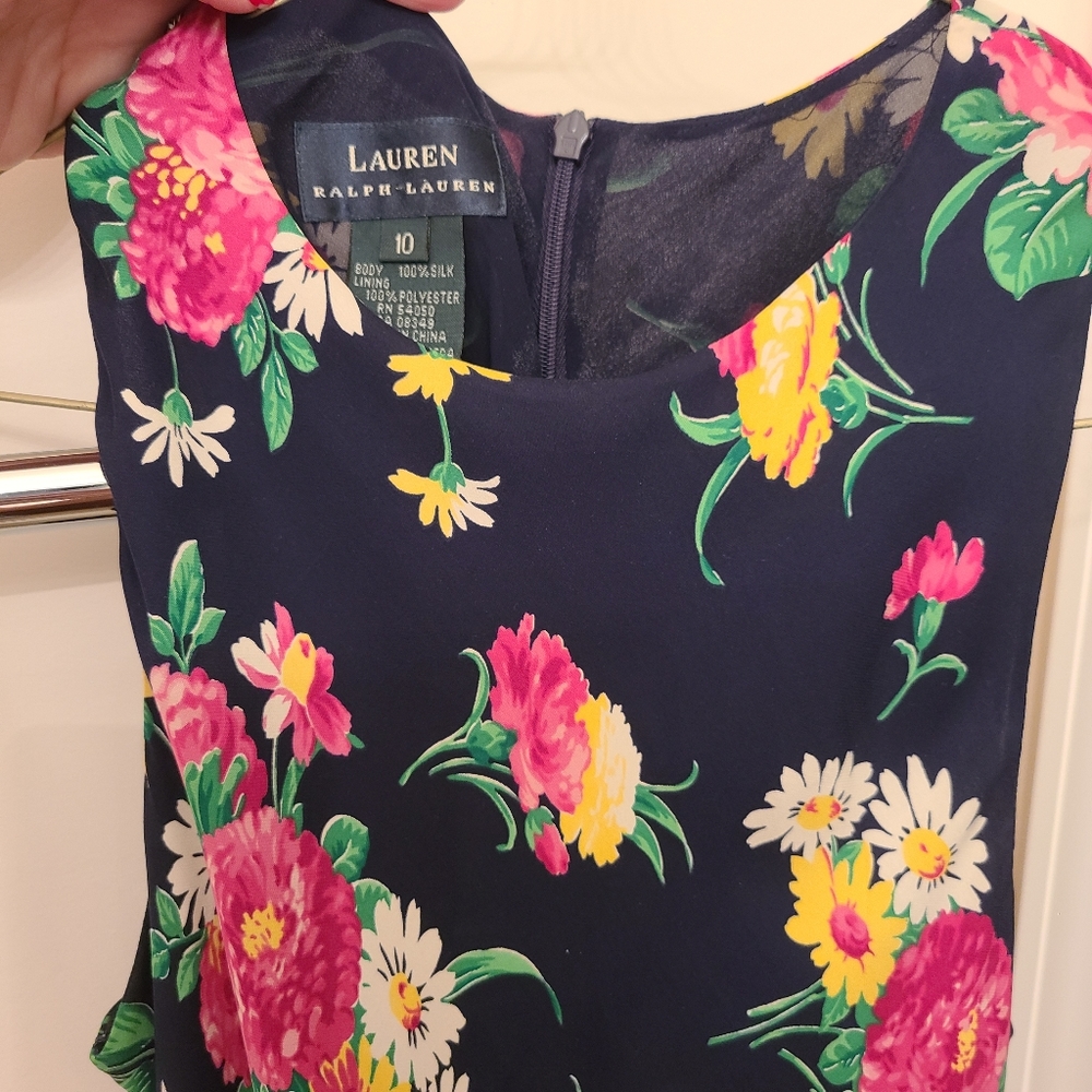 Lauren Ralph Lauren 100% Silk Floral Navy Maxi